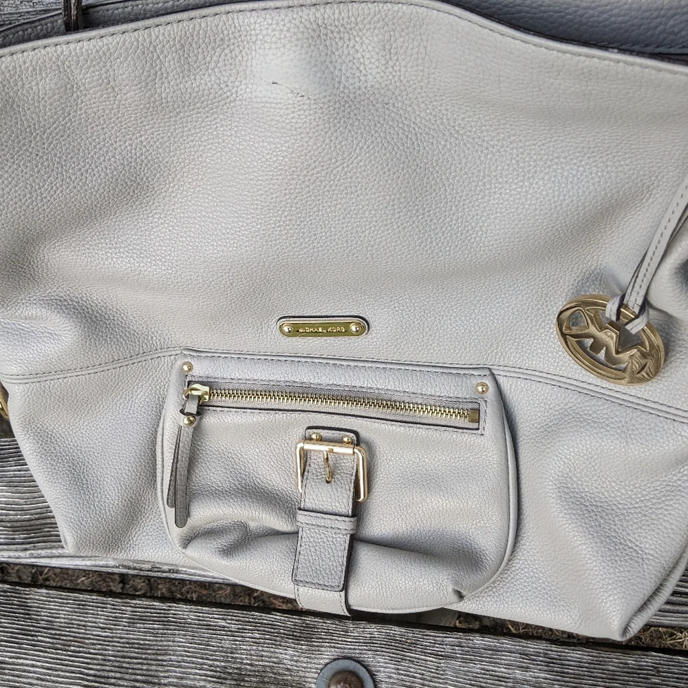 MICHAEL by Michael Kors - Austin MK Hobo Bag | Slate Gray Cement: 15w x 13h x 5d